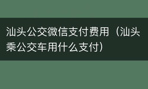 汕头公交微信支付费用（汕头乘公交车用什么支付）