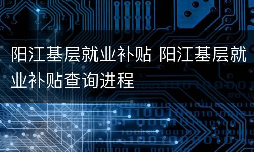 阳江基层就业补贴 阳江基层就业补贴查询进程