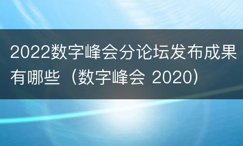 2022数字峰会分论坛发布成果有哪些（数字峰会 2020）