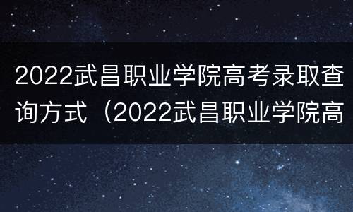 2022武昌职业学院高考录取查询方式（2022武昌职业学院高考录取查询方式是什么）