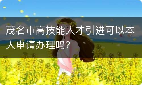 茂名市高技能人才引进可以本人申请办理吗？