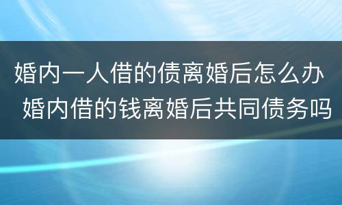 婚内一人借的债离婚后怎么办 婚内借的钱离婚后共同债务吗