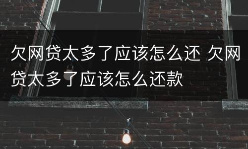 欠网贷太多了应该怎么还 欠网贷太多了应该怎么还款