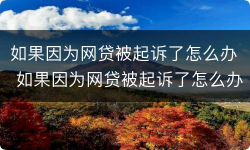 如果因为网贷被起诉了怎么办 如果因为网贷被起诉了怎么办理