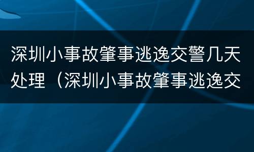 深圳小事故肇事逃逸交警几天处理（深圳小事故肇事逃逸交警几天处理结束）