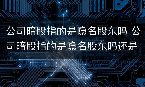 公司暗股指的是隐名股东吗 公司暗股指的是隐名股东吗还是股东