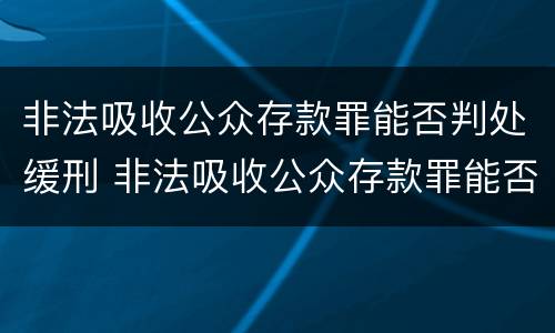 非法吸收公众存款罪能否判处缓刑 非法吸收公众存款罪能否判处缓刑案件