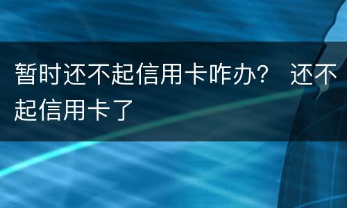 暂时还不起信用卡咋办？ 还不起信用卡了