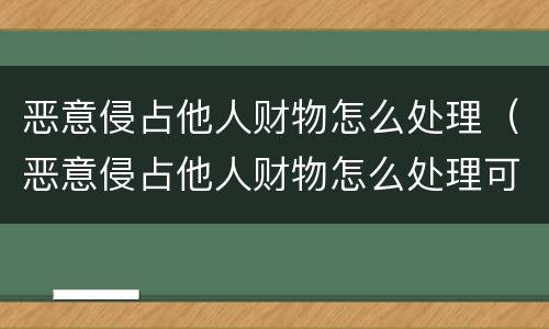 恶意侵占他人财物怎么处理（恶意侵占他人财物怎么处理可以报警吗）