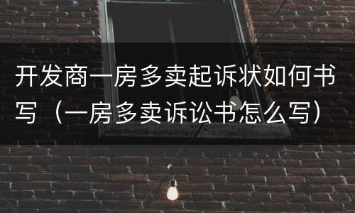 开发商一房多卖起诉状如何书写（一房多卖诉讼书怎么写）