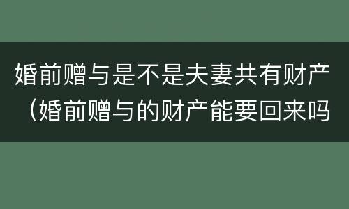 婚前赠与是不是夫妻共有财产（婚前赠与的财产能要回来吗）