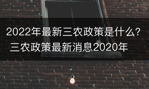 2022年最新三农政策是什么？ 三农政策最新消息2020年