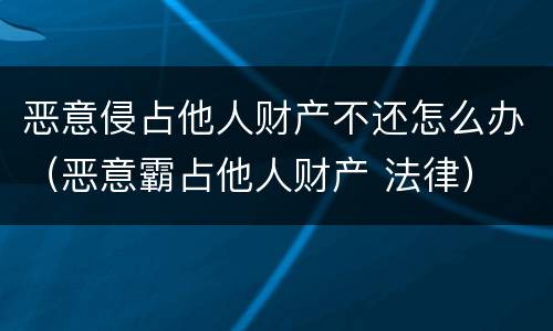 恶意侵占他人财产不还怎么办（恶意霸占他人财产 法律）