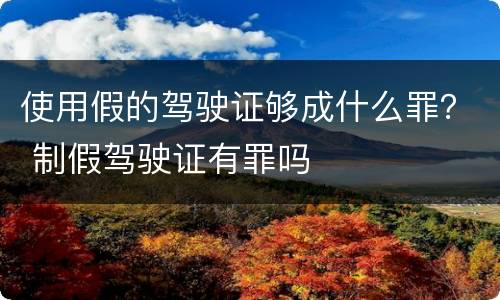 使用假的驾驶证够成什么罪？ 制假驾驶证有罪吗