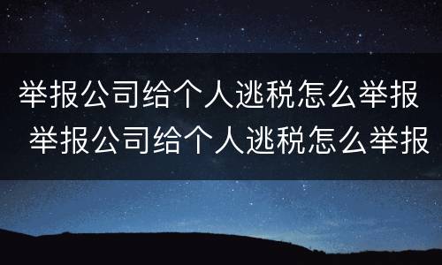 举报公司给个人逃税怎么举报 举报公司给个人逃税怎么举报的