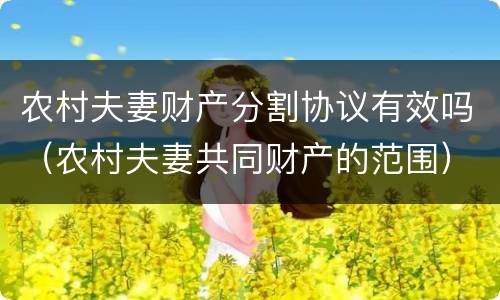 农村夫妻财产分割协议有效吗（农村夫妻共同财产的范围）