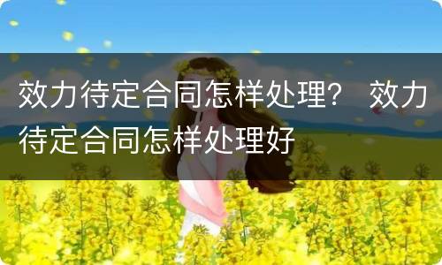 效力待定合同怎样处理？ 效力待定合同怎样处理好