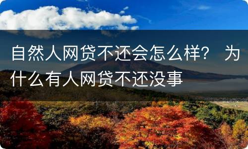 自然人网贷不还会怎么样？ 为什么有人网贷不还没事