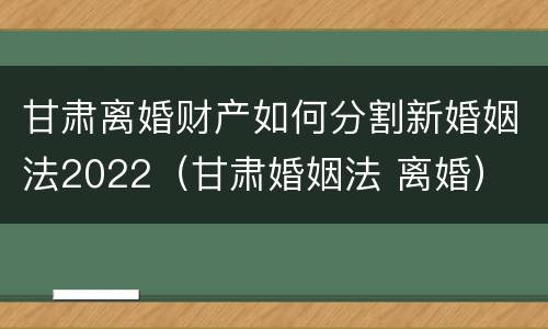 甘肃离婚财产如何分割新婚姻法2022（甘肃婚姻法 离婚）