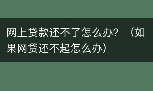 网上贷款还不了怎么办？（如果网贷还不起怎么办）