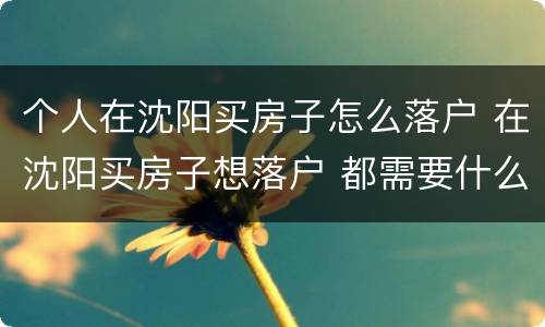 个人在沈阳买房子怎么落户 在沈阳买房子想落户 都需要什么手续