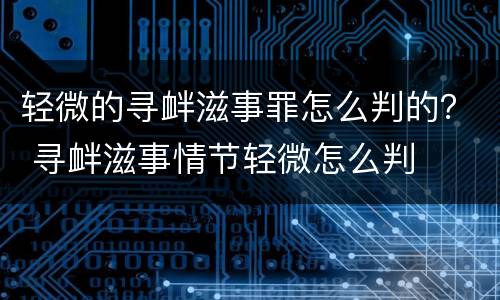 轻微的寻衅滋事罪怎么判的？ 寻衅滋事情节轻微怎么判