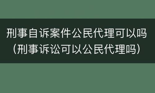 刑事自诉案件公民代理可以吗（刑事诉讼可以公民代理吗）