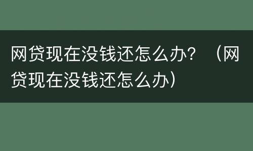 网贷现在没钱还怎么办？（网贷现在没钱还怎么办）
