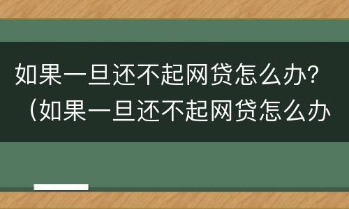 如果一旦还不起网贷怎么办？（如果一旦还不起网贷怎么办呢）