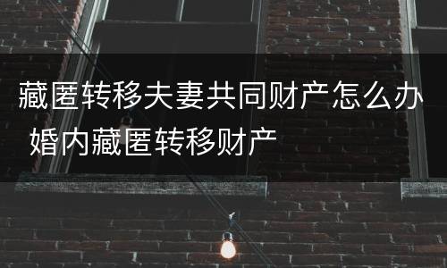 藏匿转移夫妻共同财产怎么办 婚内藏匿转移财产