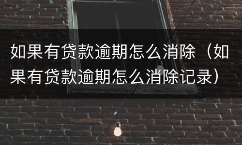 如果有贷款逾期怎么消除（如果有贷款逾期怎么消除记录）