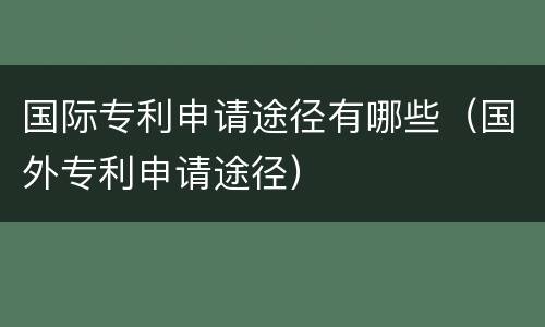 国际专利申请途径有哪些（国外专利申请途径）