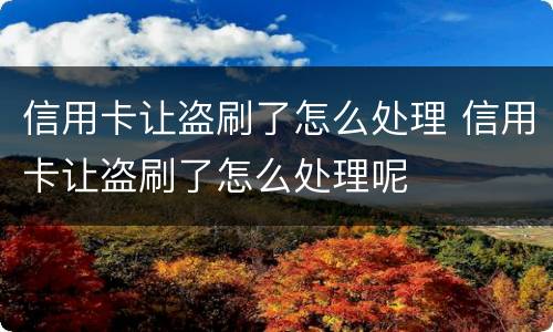 信用卡让盗刷了怎么处理 信用卡让盗刷了怎么处理呢