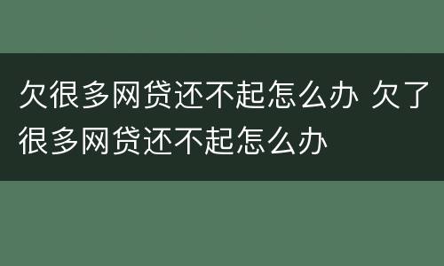 欠很多网贷还不起怎么办 欠了很多网贷还不起怎么办