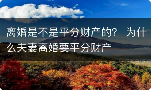 离婚是不是平分财产的？ 为什么夫妻离婚要平分财产