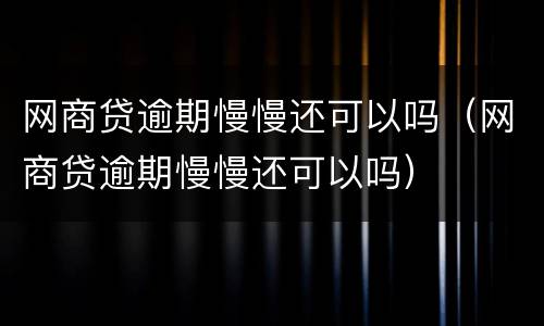 网商贷逾期慢慢还可以吗（网商贷逾期慢慢还可以吗）