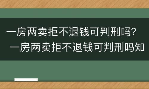 一房两卖拒不退钱可判刑吗？ 一房两卖拒不退钱可判刑吗知乎