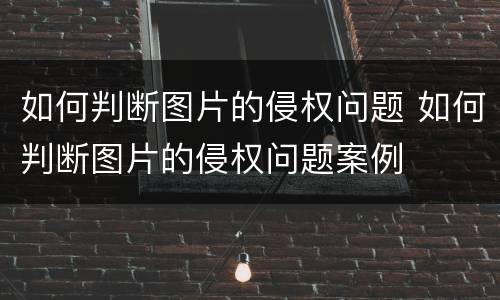 如何判断图片的侵权问题 如何判断图片的侵权问题案例