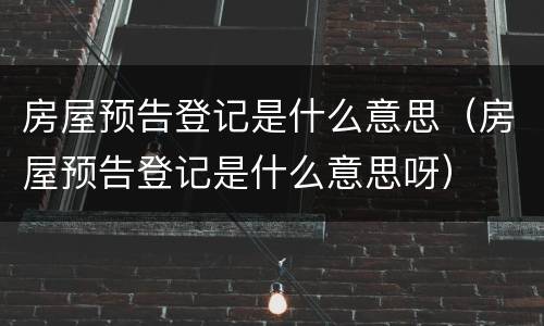 房屋预告登记是什么意思（房屋预告登记是什么意思呀）