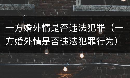 一方婚外情是否违法犯罪（一方婚外情是否违法犯罪行为）
