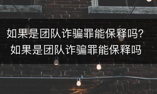 如果是团队诈骗罪能保释吗？ 如果是团队诈骗罪能保释吗