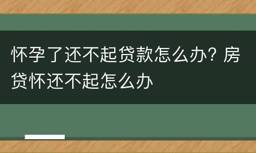 怀孕了还不起贷款怎么办? 房贷怀还不起怎么办