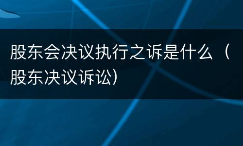 股东会决议执行之诉是什么（股东决议诉讼）