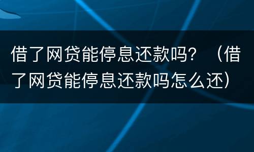 借了网贷能停息还款吗？（借了网贷能停息还款吗怎么还）