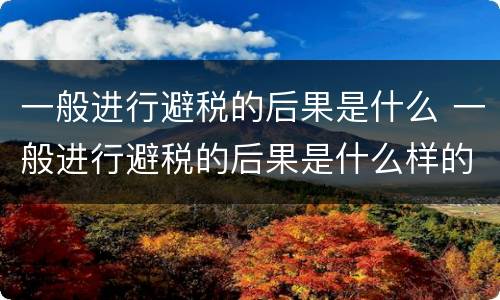 一般进行避税的后果是什么 一般进行避税的后果是什么样的
