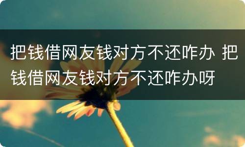 把钱借网友钱对方不还咋办 把钱借网友钱对方不还咋办呀