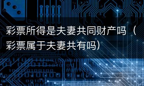 彩票所得是夫妻共同财产吗（彩票属于夫妻共有吗）