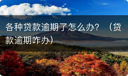 各种贷款逾期了怎么办？（贷款逾期咋办）