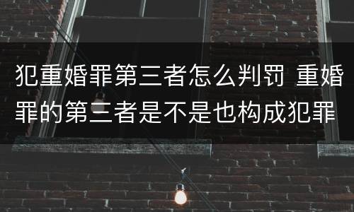 犯重婚罪第三者怎么判罚 重婚罪的第三者是不是也构成犯罪