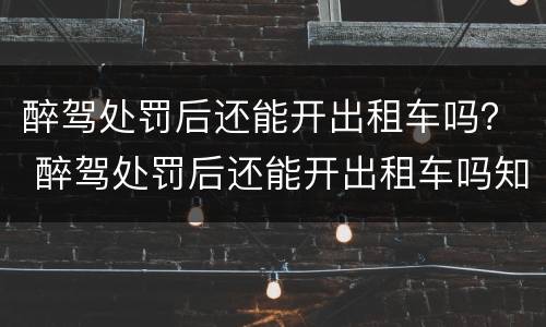 醉驾处罚后还能开出租车吗？ 醉驾处罚后还能开出租车吗知乎